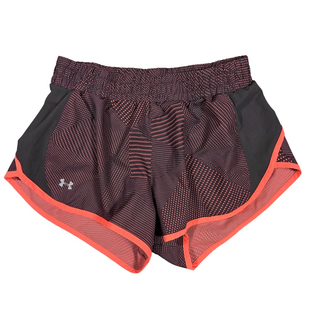 Under Armour Fly By Running Shorts Black Neon Coral Geometric Athleisure Gym